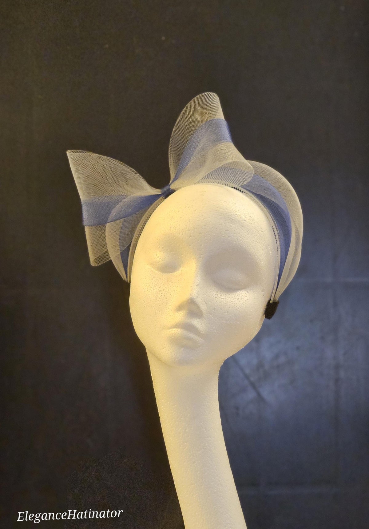 Silver Grey & Navy Bow Fascinator Headband: Ascot Wedding Headwear