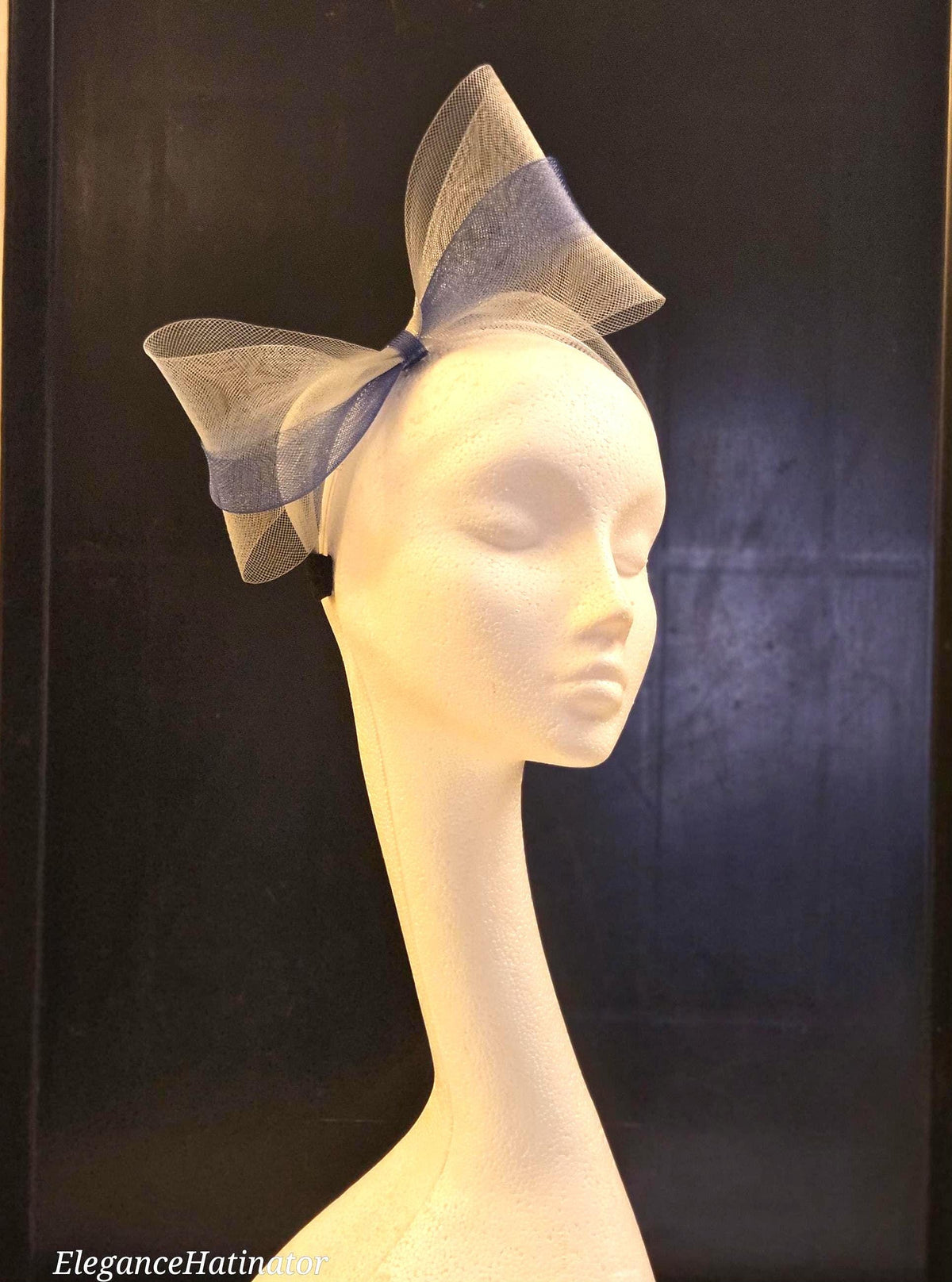 Silver Grey & Navy Bow Fascinator Headband: Ascot Wedding Headwear