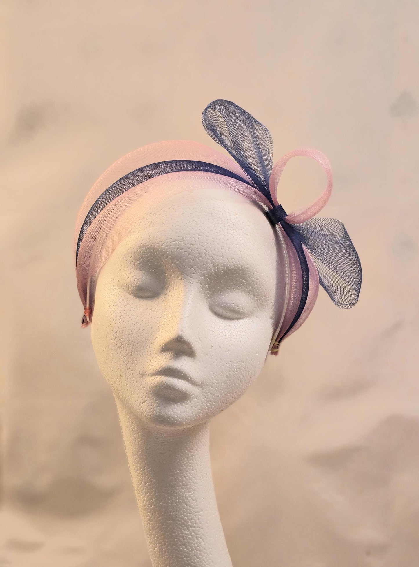 Pink & Blue Bow Fascinator Headband: Wedding, Ascot, Tea Party