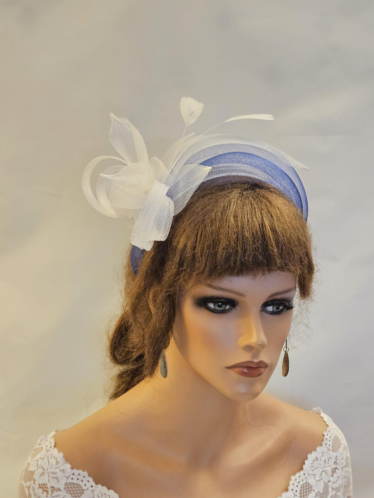 White & Navy Crinoline Fascinator Headband: Wedding Tea Party Headpiece