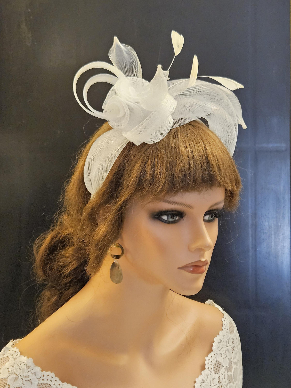 White Crinoline Fascinator Headband: Wedding Guest Races Headwear