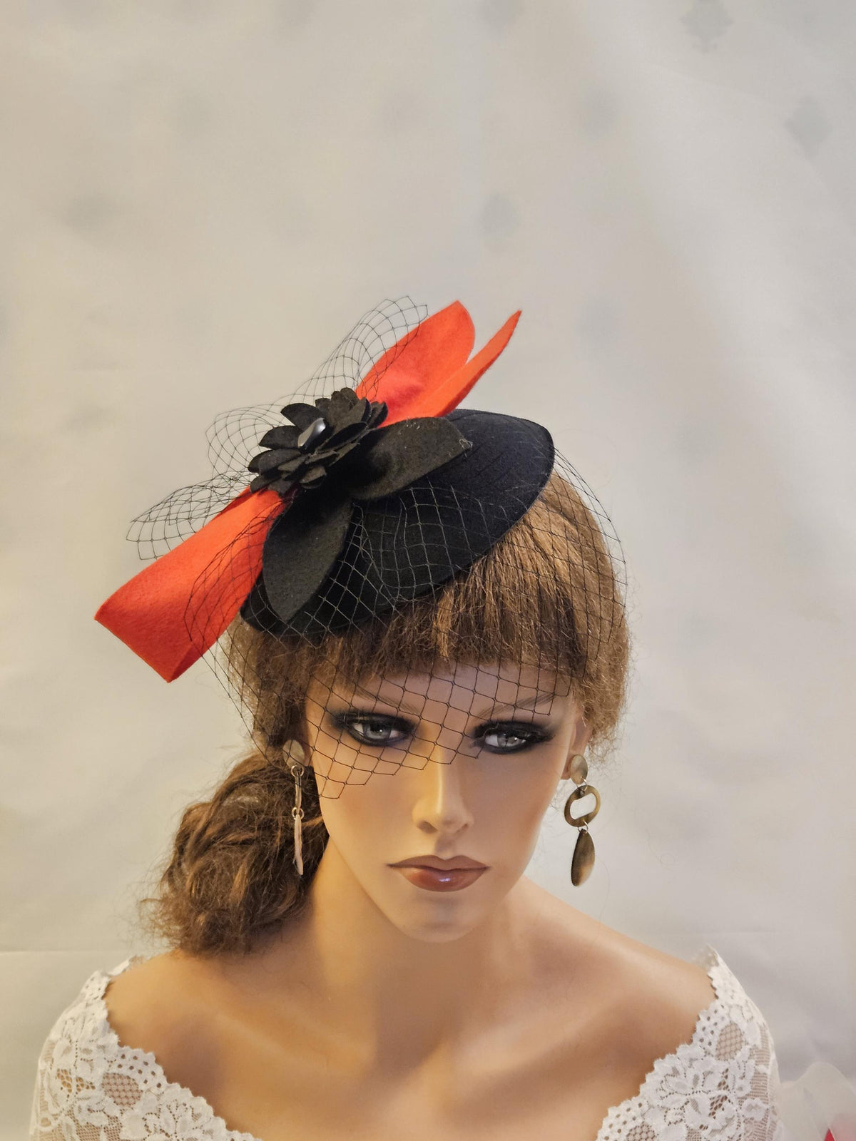 Red & Black Fascinator Hat: Felt Bow Ascot Headpiece