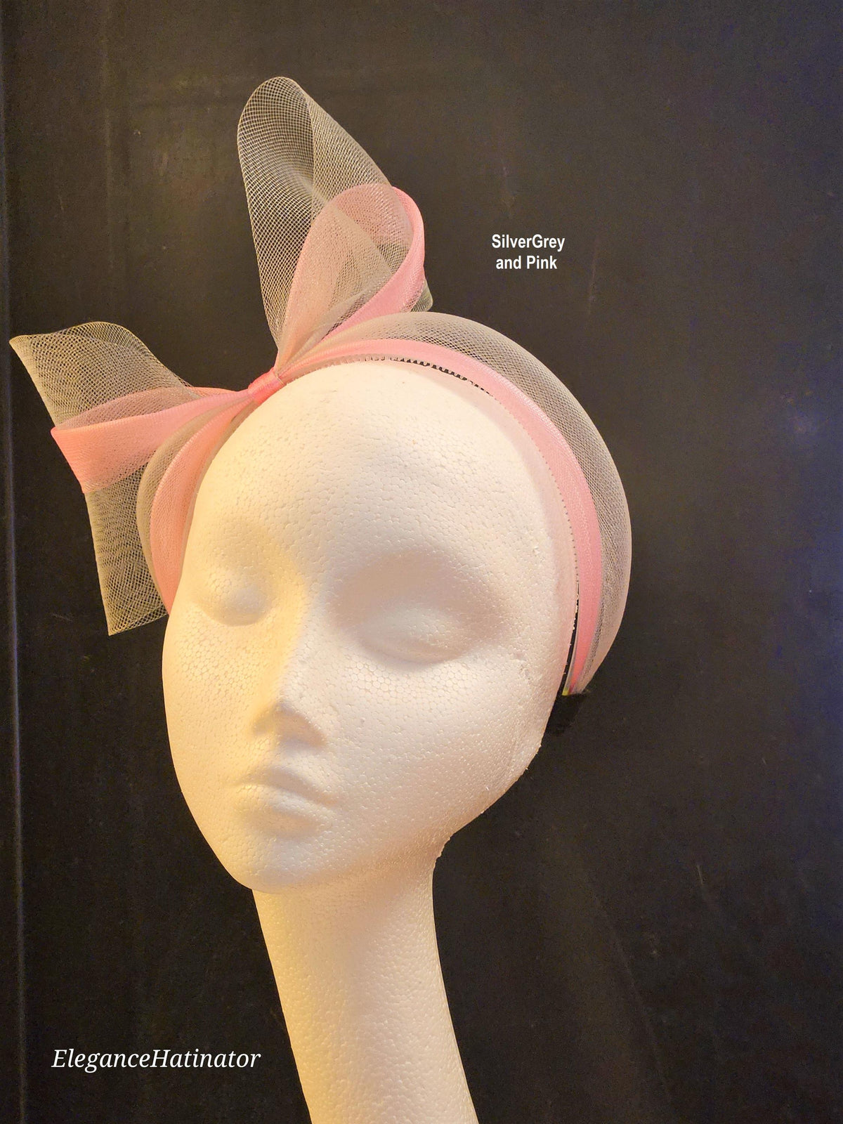Silver Grey & Navy Bow Fascinator Headband: Ascot Wedding Headwear