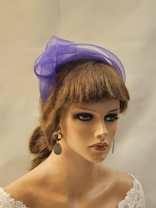 Bandeau à nœud crinoline violet, coiffure de déclaration pour la course, la fête. Postiche pour invité de mariage. Bandeau rouge, vert, rose, bleu