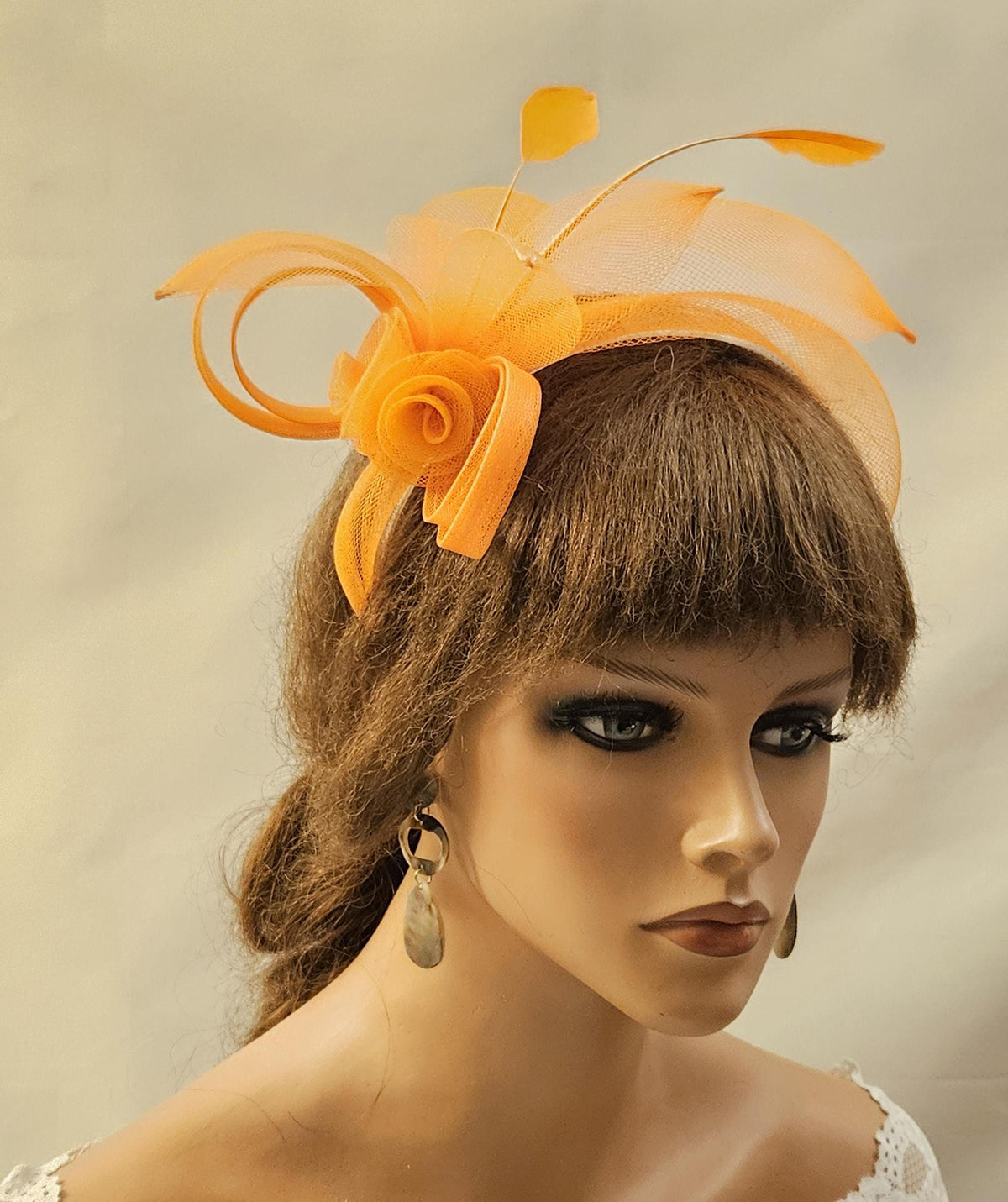 Orange Fascinator Headband: Wedding Tea Party Headpiece