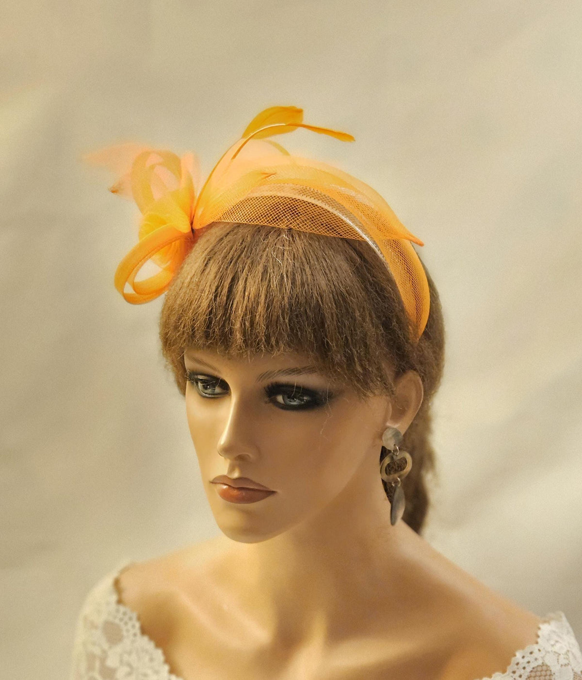 Orange Crinoline Fascinator Headband: Wedding, Race & Tea Party