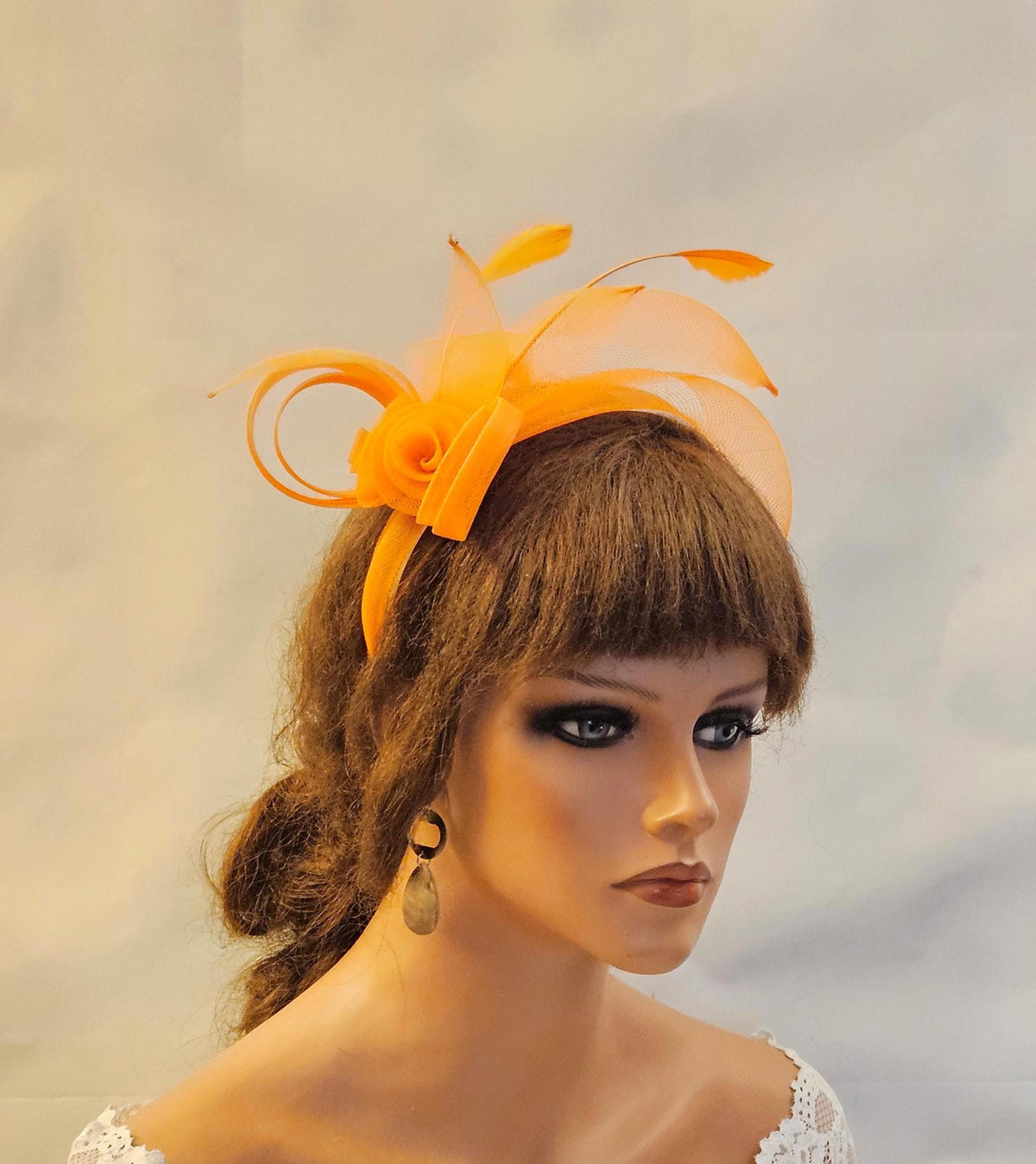 Orange Crinoline Fascinator Headband: Wedding, Race & Tea Party
