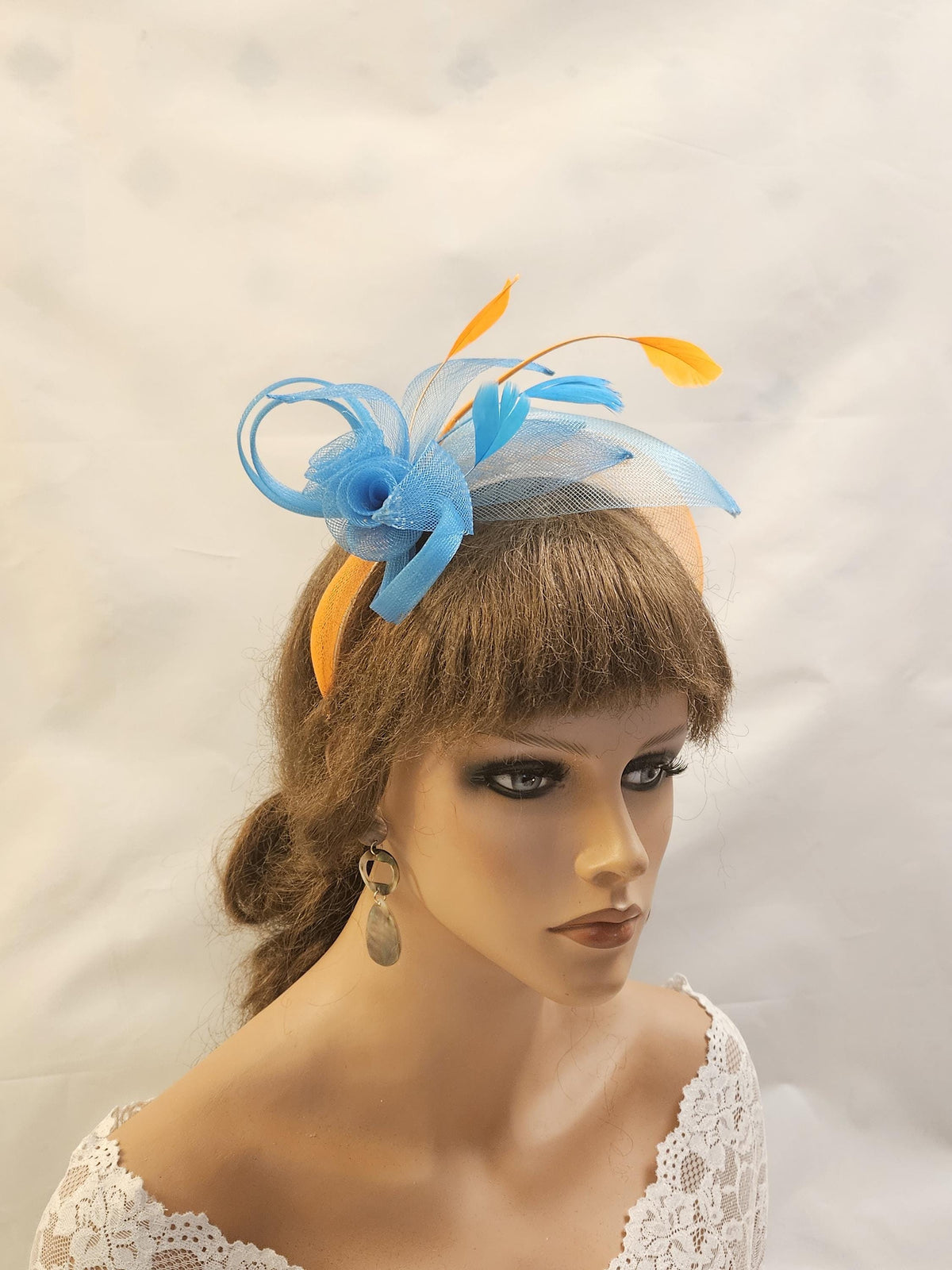 Blue & Orange Fascinator Headband: Wedding Tea Party Headpiece