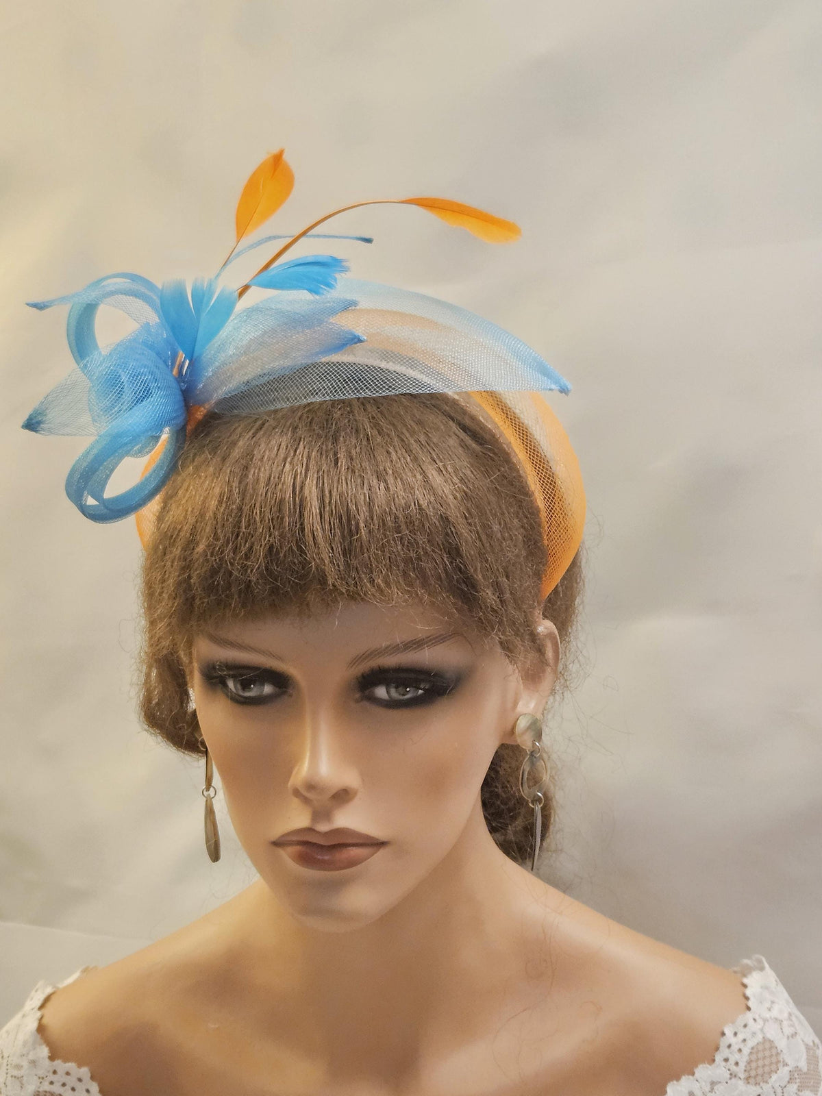 Blue & Orange Fascinator Headband: Wedding Tea Party Headpiece