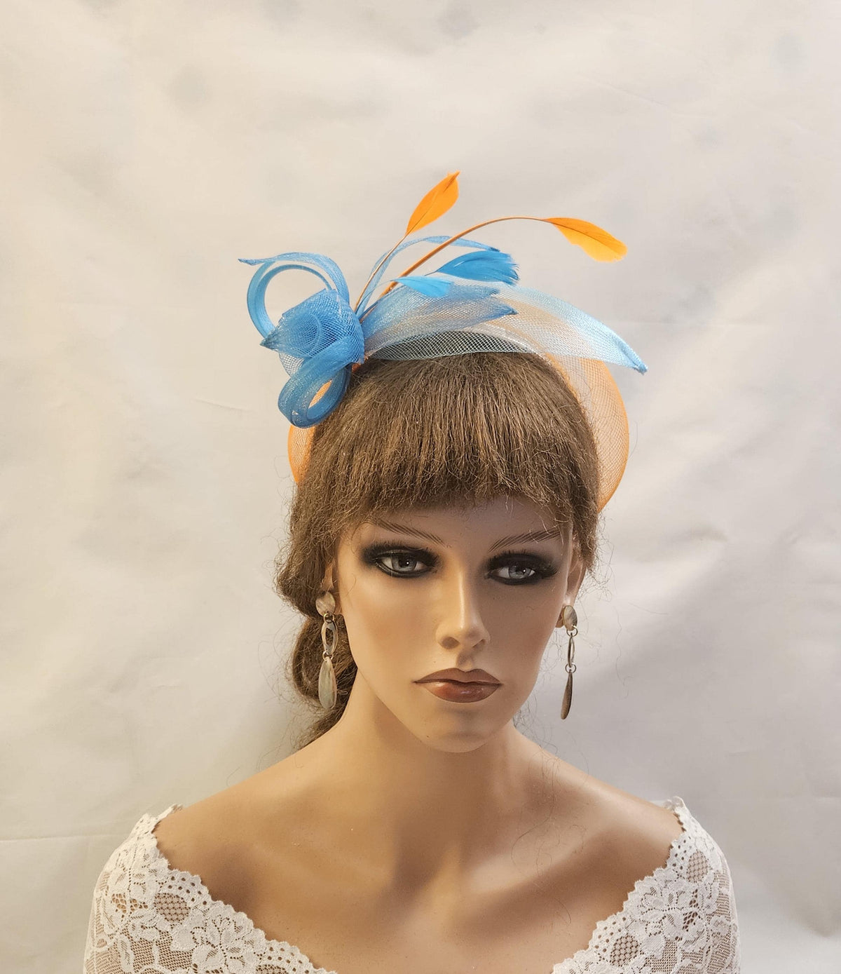 Blue & Orange Fascinator Headband: Wedding Tea Party Headpiece
