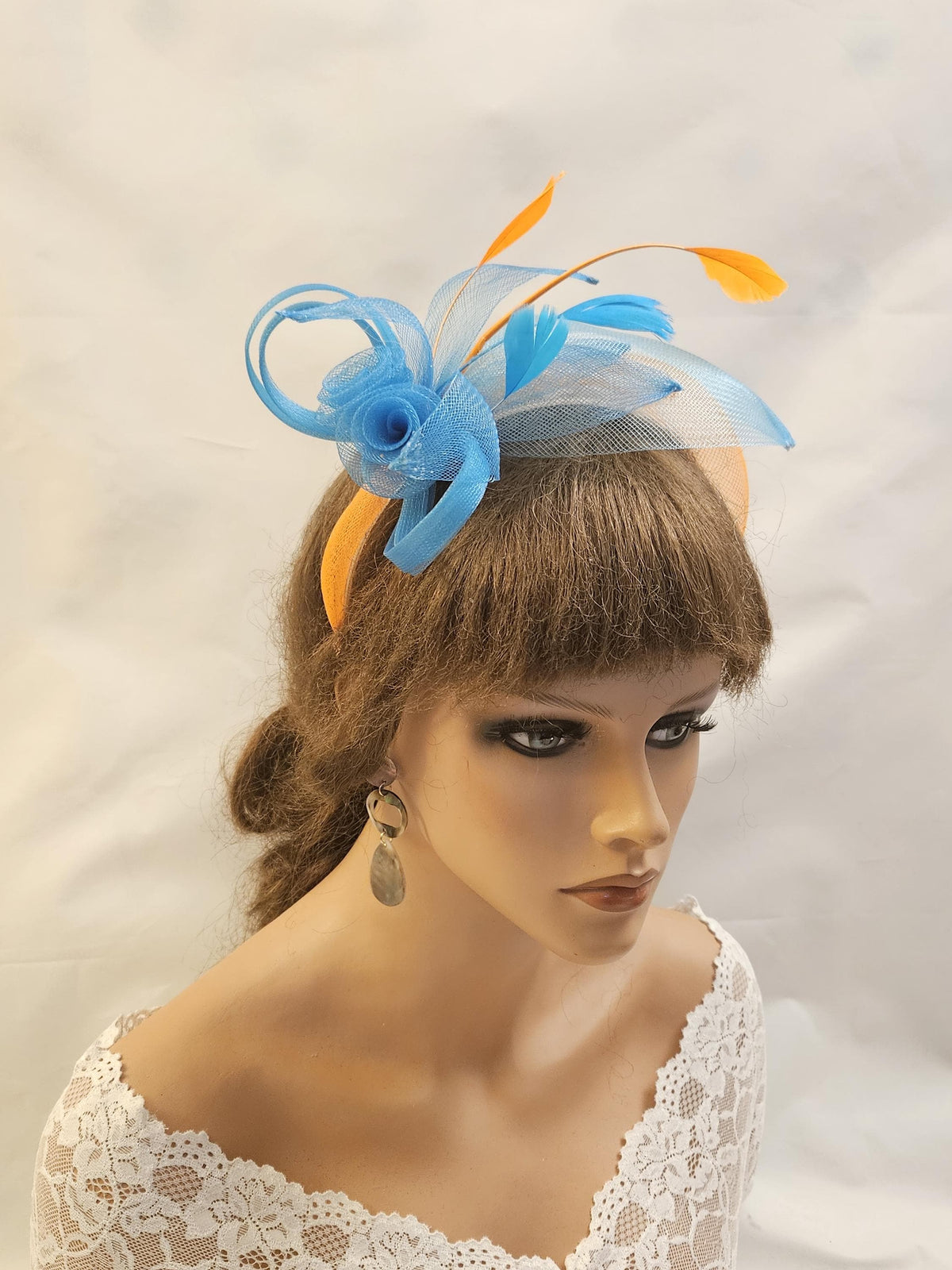 Blue & Orange Fascinator Headband: Wedding Tea Party Headpiece