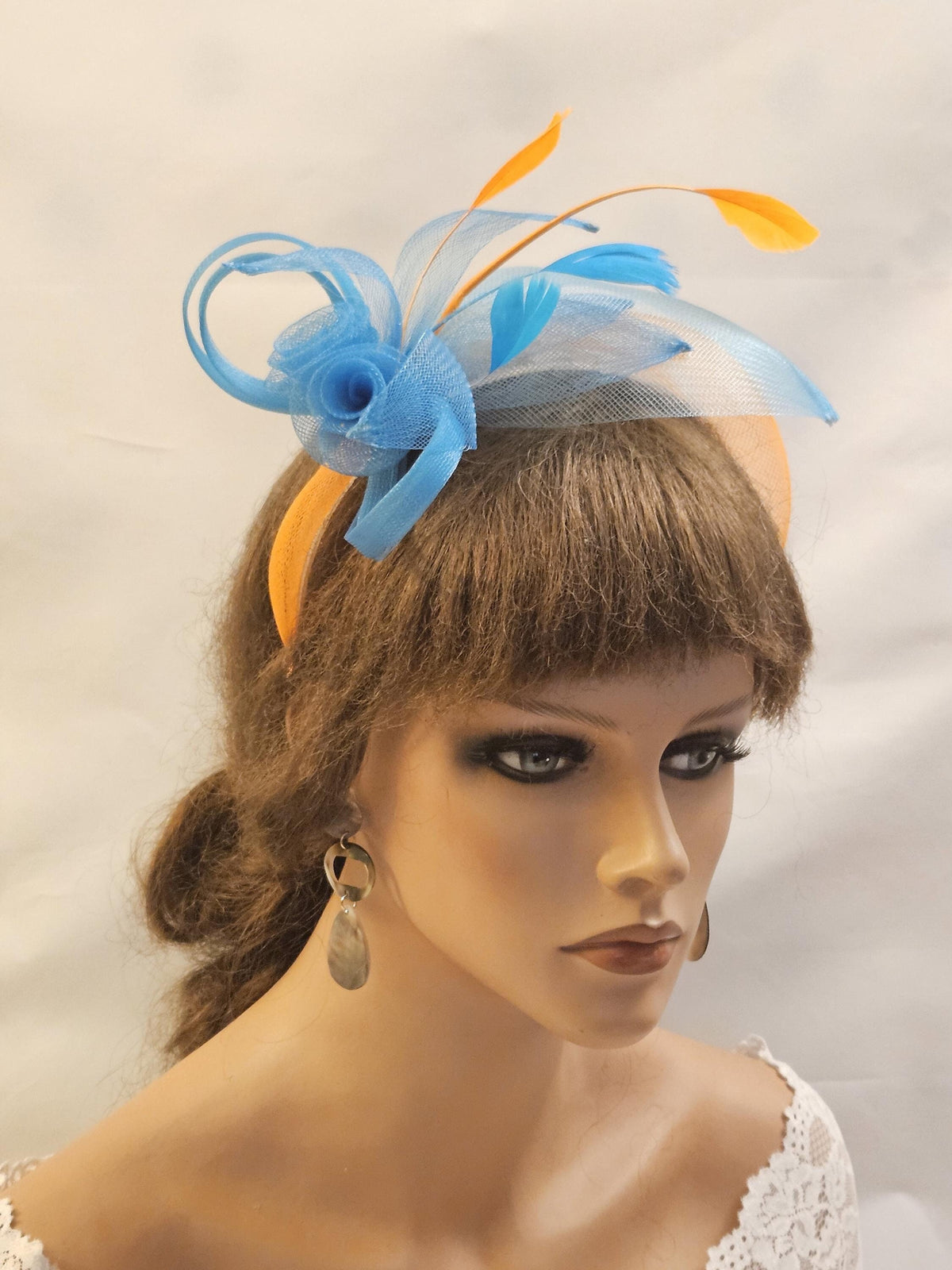 Blue & Orange Fascinator Headband: Wedding Tea Party Headpiece
