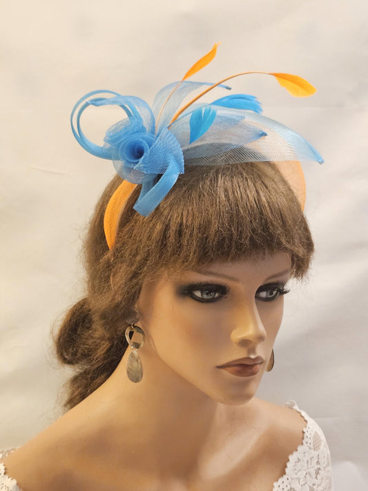 Blue & Orange Fascinator Headband: Wedding Tea Party Headpiece