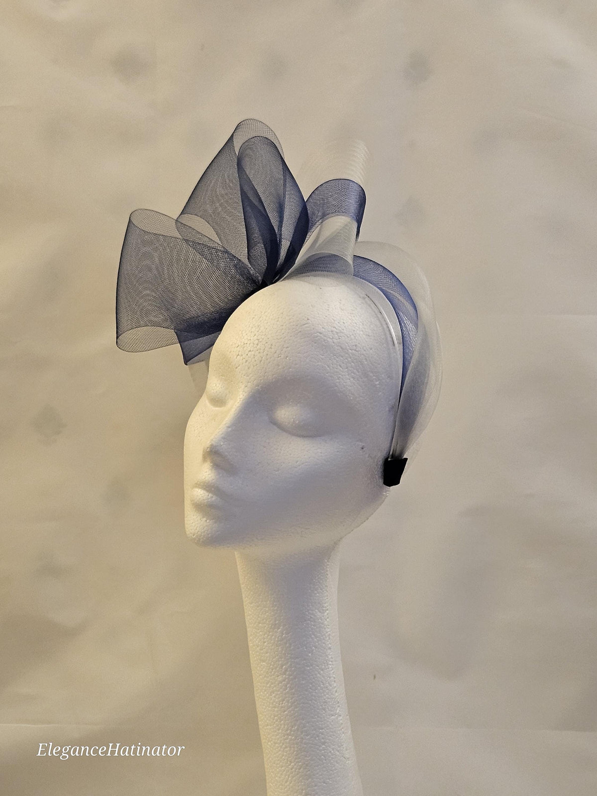 Navy & Silver Grey Fascinator Headband: Knot Bow Race Day Headwear