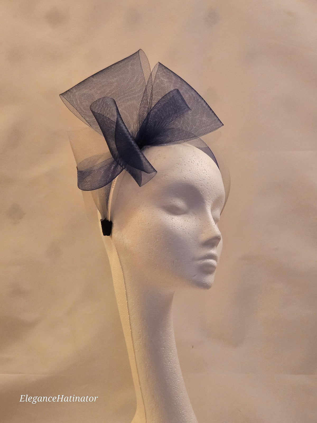 Navy & Silver Grey Fascinator Headband: Knot Bow Race Day Headwear
