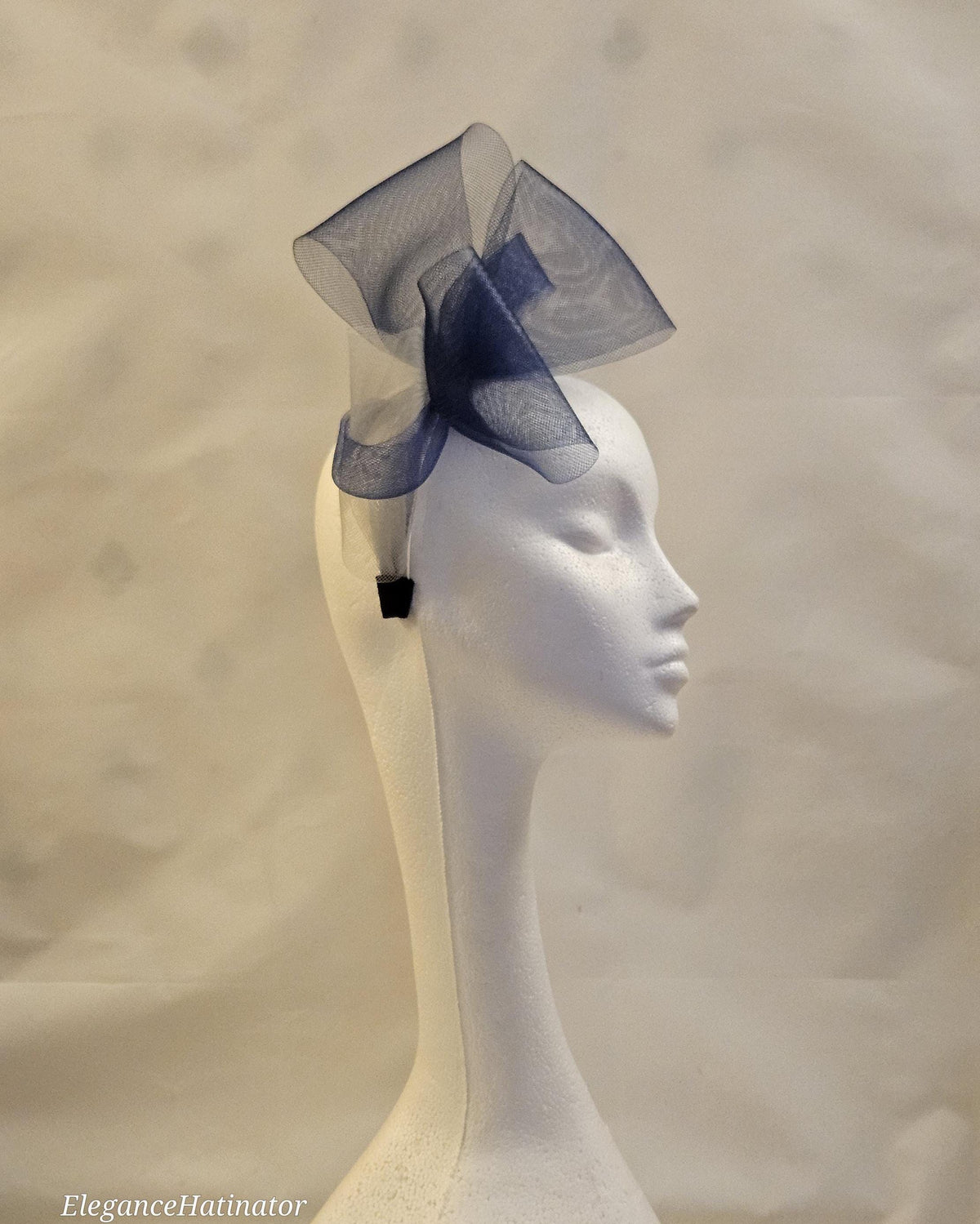 Navy & Silver Grey Fascinator Headband: Knot Bow Race Day Headwear
