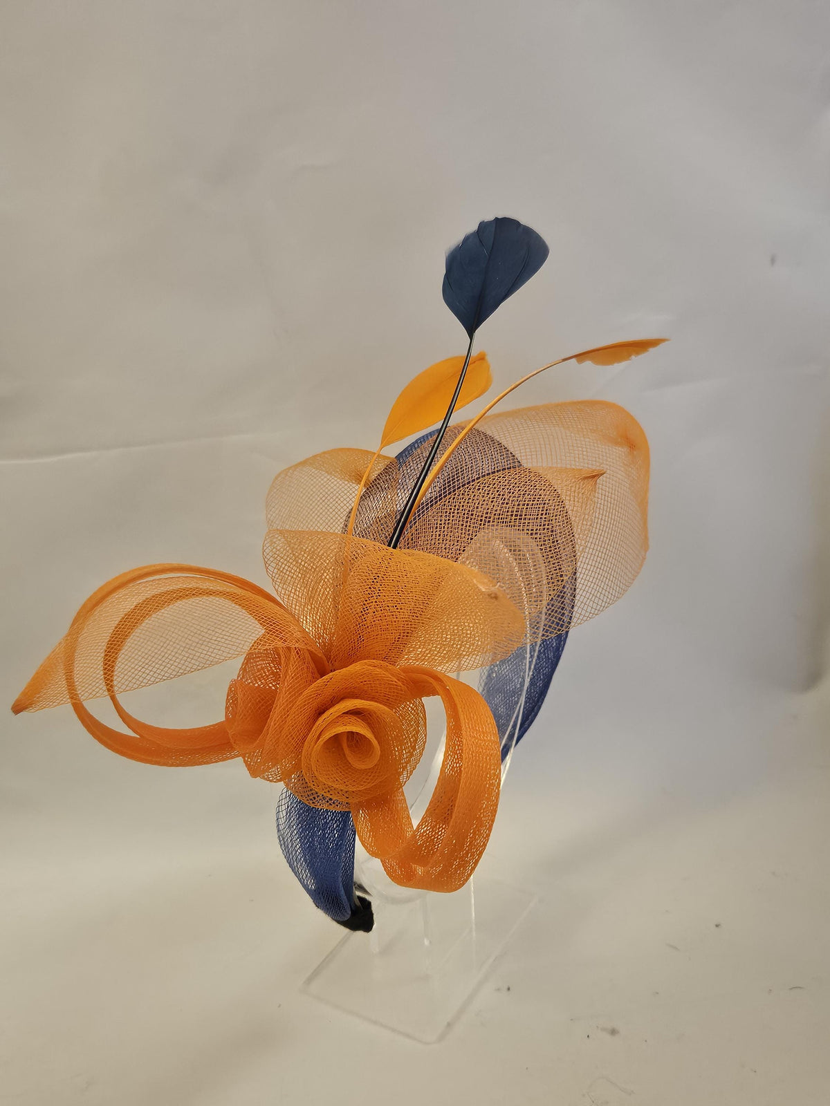 Orange & Navy Fascinator Headband: Wedding, Races, Tea Party