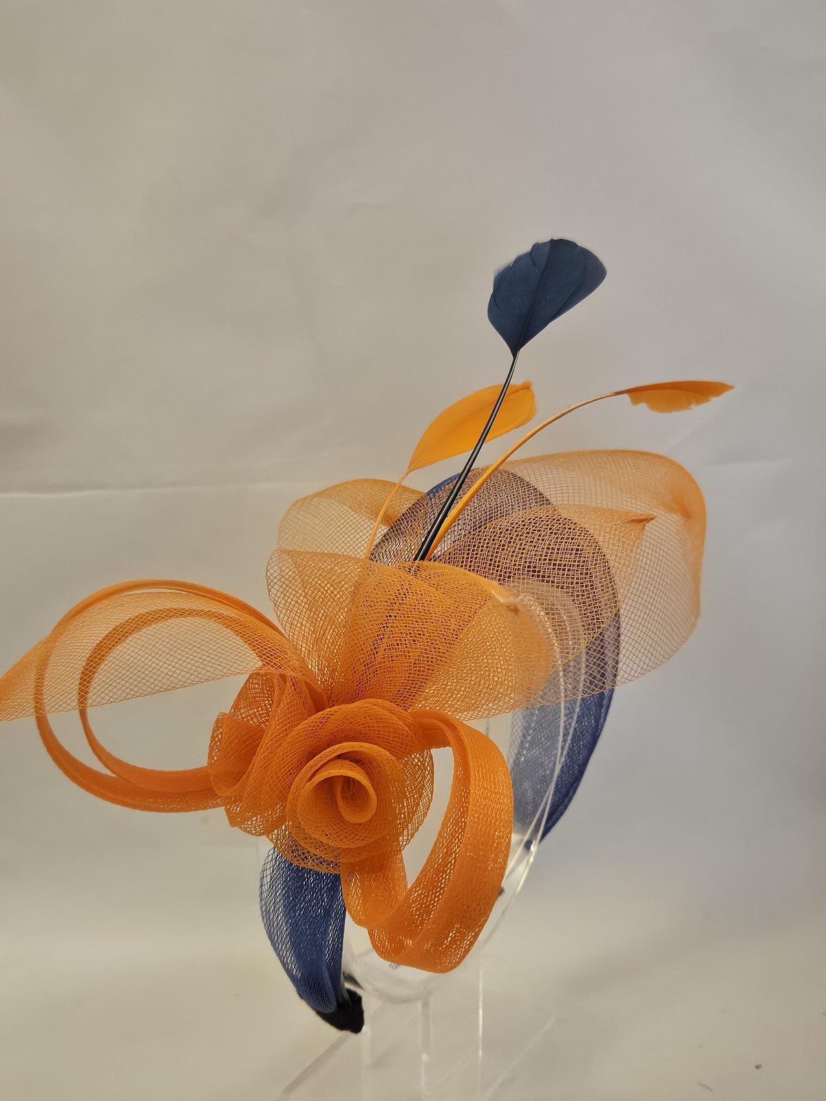 Orange & Navy Fascinator Headband: Wedding, Races, Tea Party