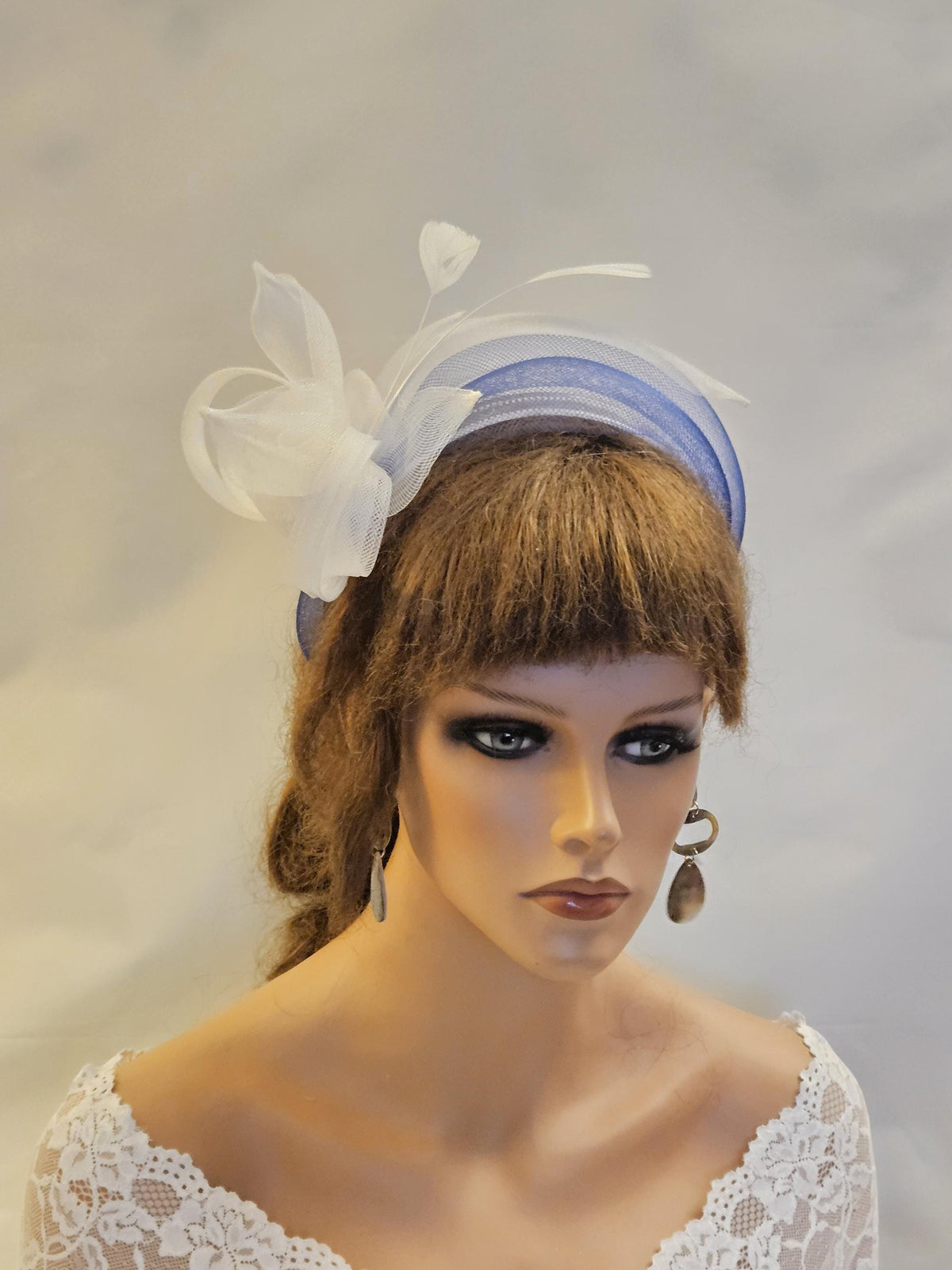 White & Navy Crinoline Fascinator Headband: Wedding Tea Party Headpiece