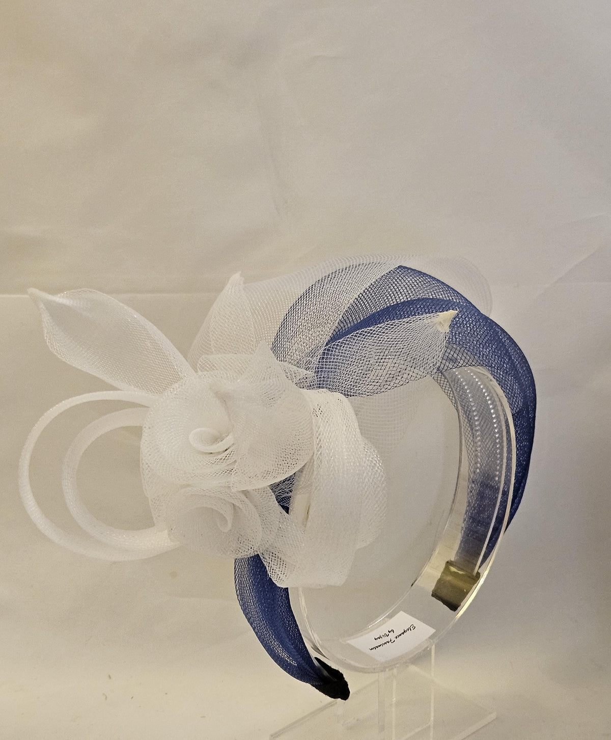 White & Navy Crinoline Fascinator Headband: Wedding Tea Party Headpiece