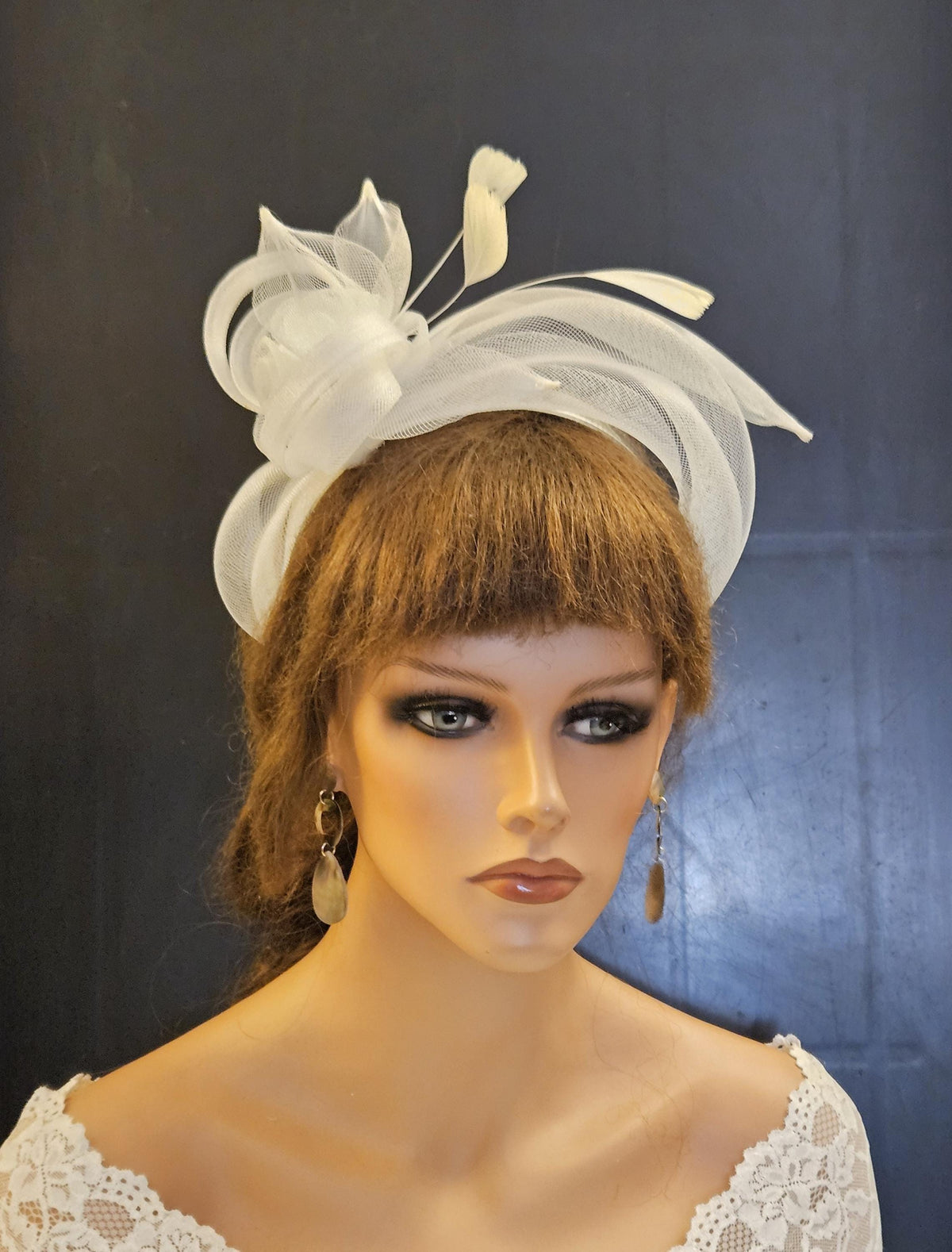 White Crinoline Fascinator Headband: Wedding Guest Races Headwear