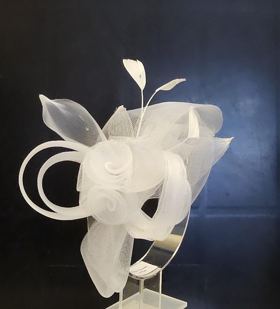 White Crinoline Fascinator Headband: Wedding Guest Races Headwear