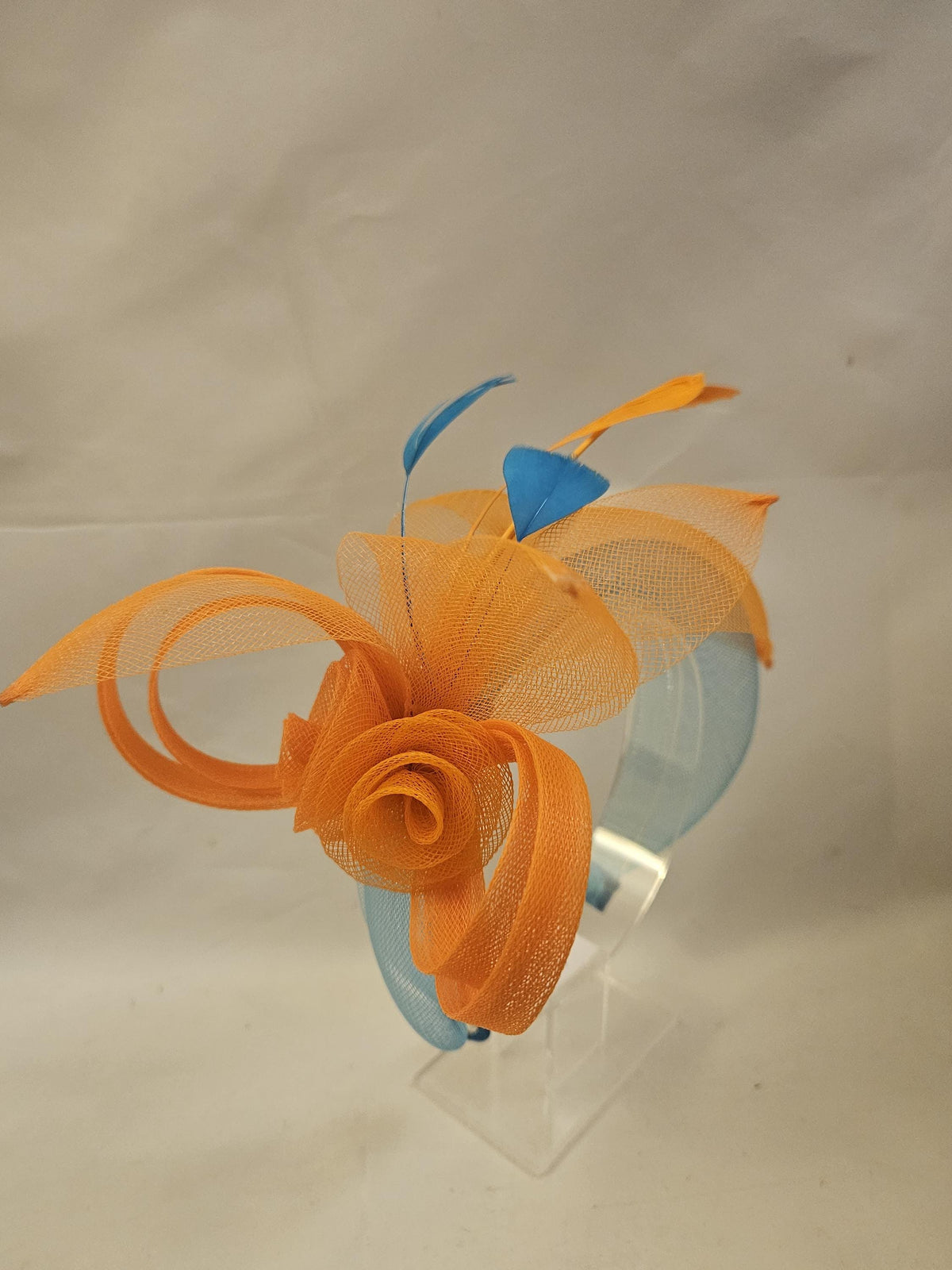 Orange & Navy Fascinator Headband: Wedding, Races, Tea Party