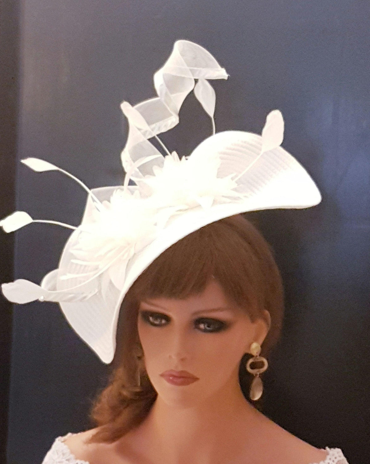 Large White Mother of the bride hat fascinator