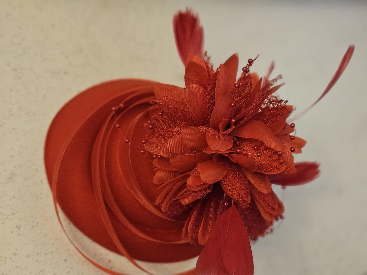 Red pillbox hat fascinator