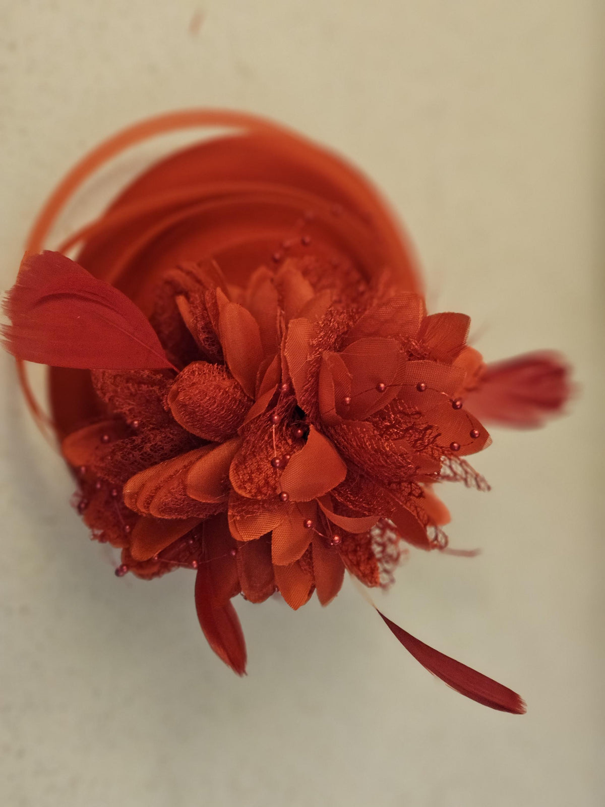 Red Feather flower fascinator