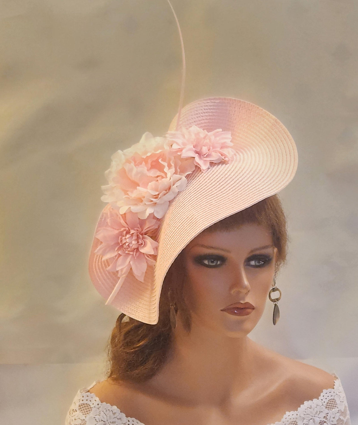 Pink Floral Fascinator Hat: Quill Feather Derby Ascot Headband