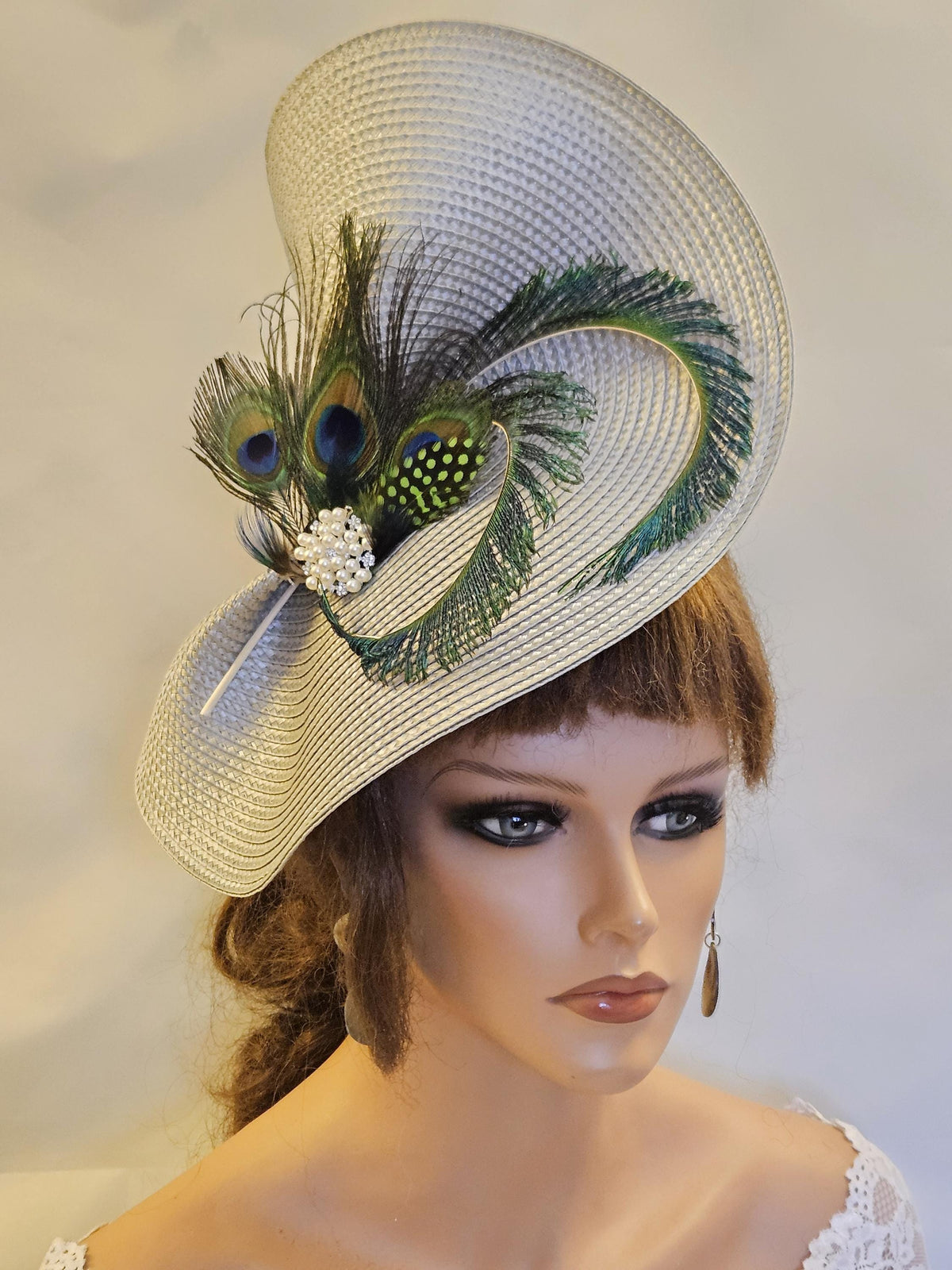 Mother of the bride hat fascinator with Peacock Feathers