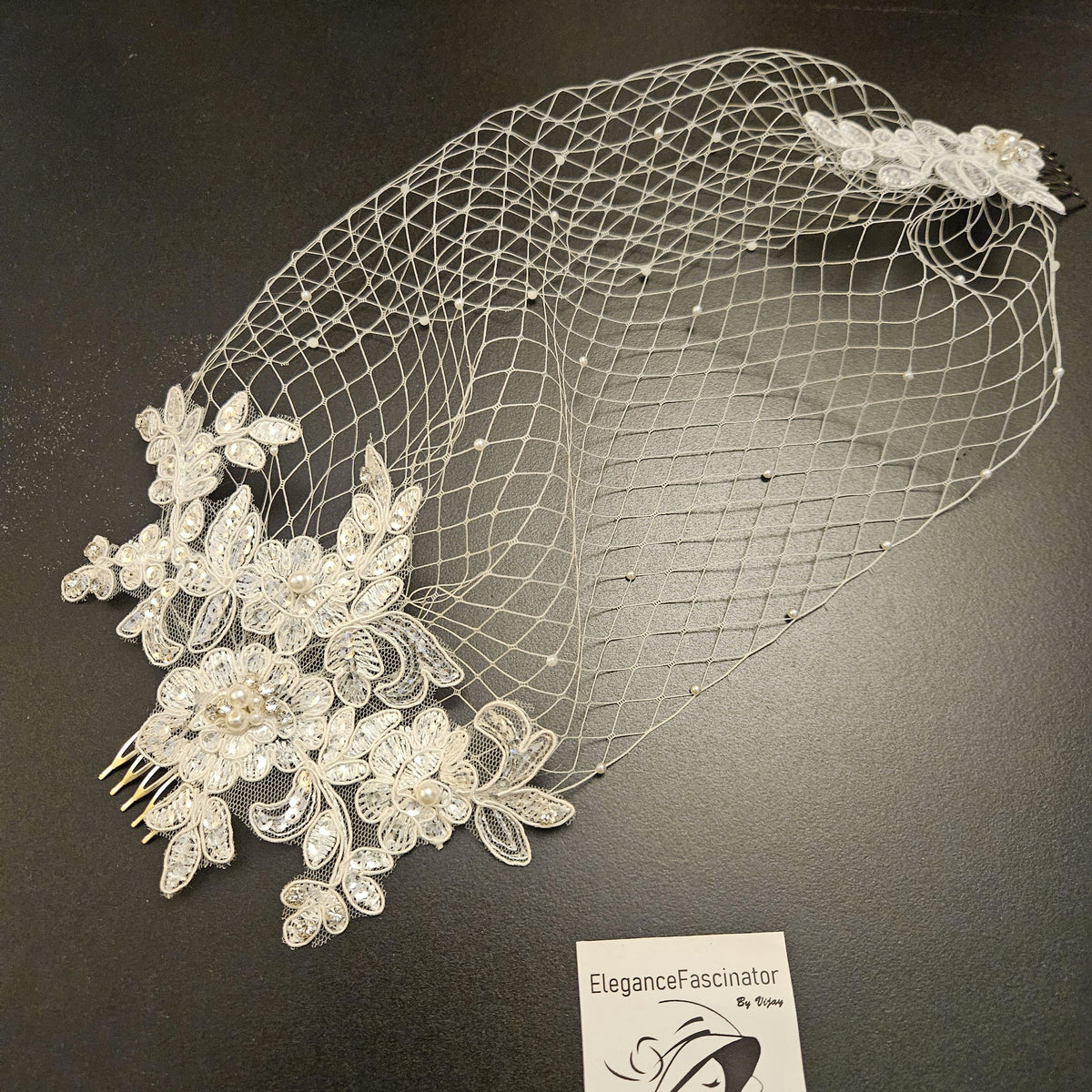 Ivory, White Blushpink Bridal Fascinator with Birdcage Veil - Handmade Wedding Headpiece for Brides