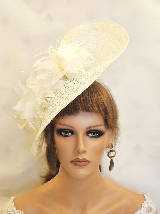 Ivory Hat Fascinator for wedding , Ascot Race Hat fascinator
