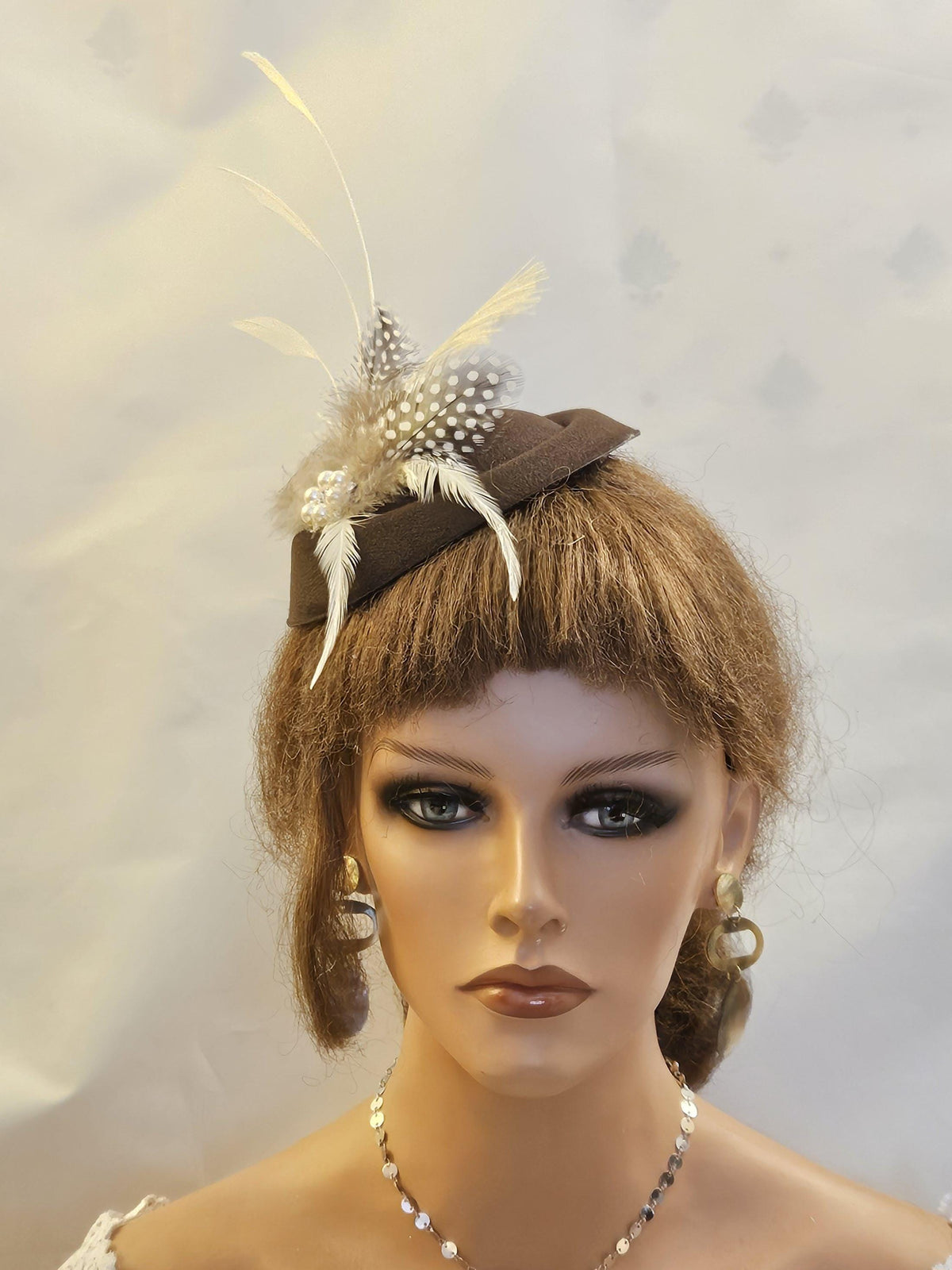 Brown Feather fascinator hat for wedding ,Race, cocktail parties, Theam parties