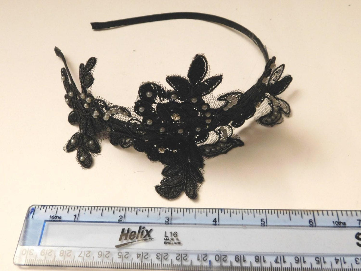 Black Lace Fascinator Headband: Vintage Cocktail Party Headpiece