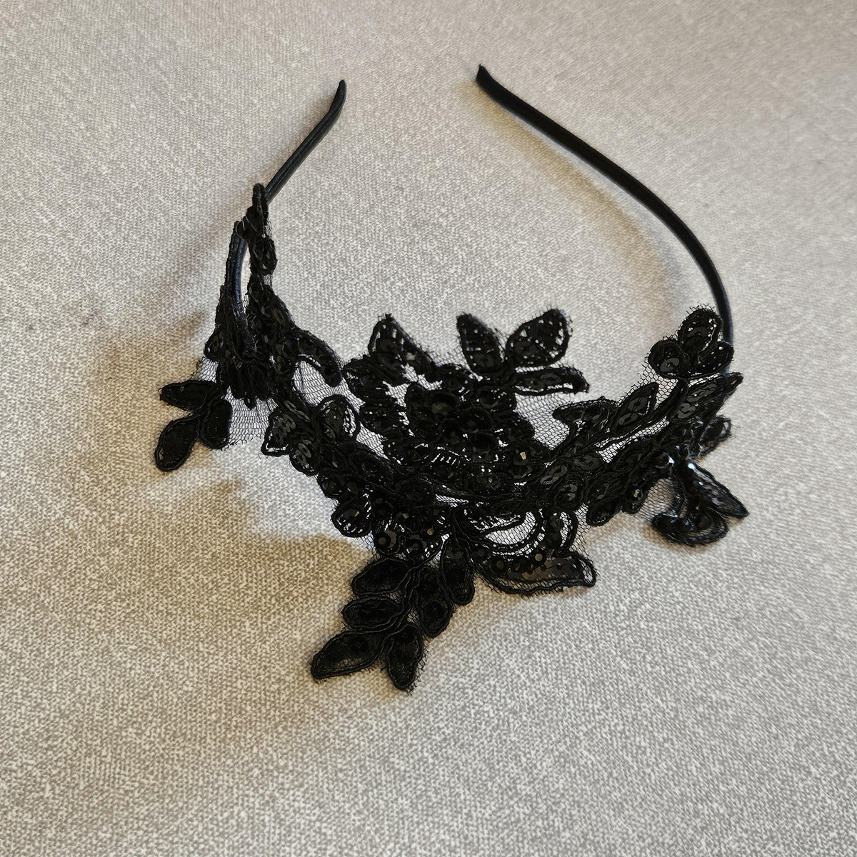 Black Lace Fascinator Headband: Vintage Cocktail Party Headpiece