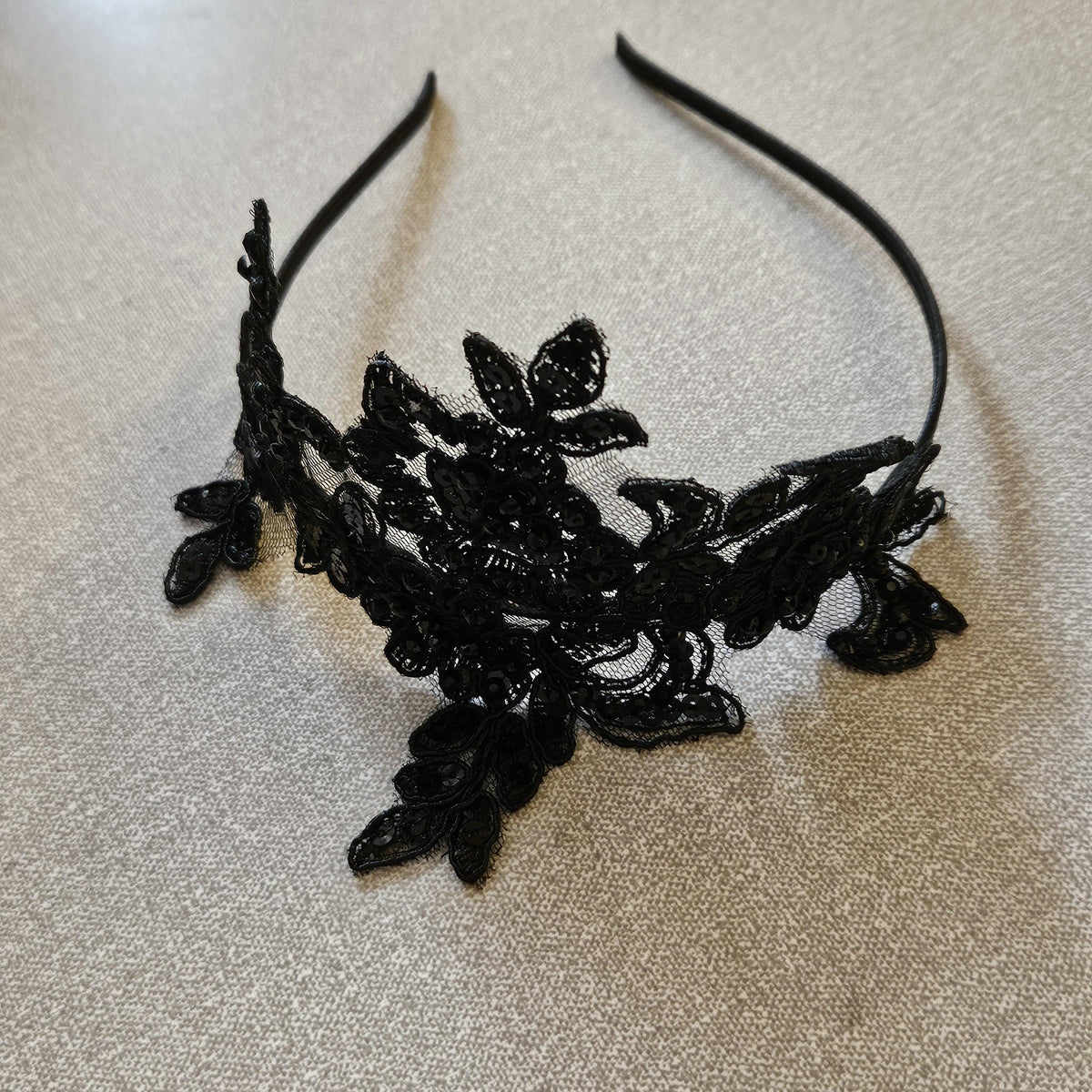 Black Lace Fascinator Headband: Vintage Cocktail Party Headpiece