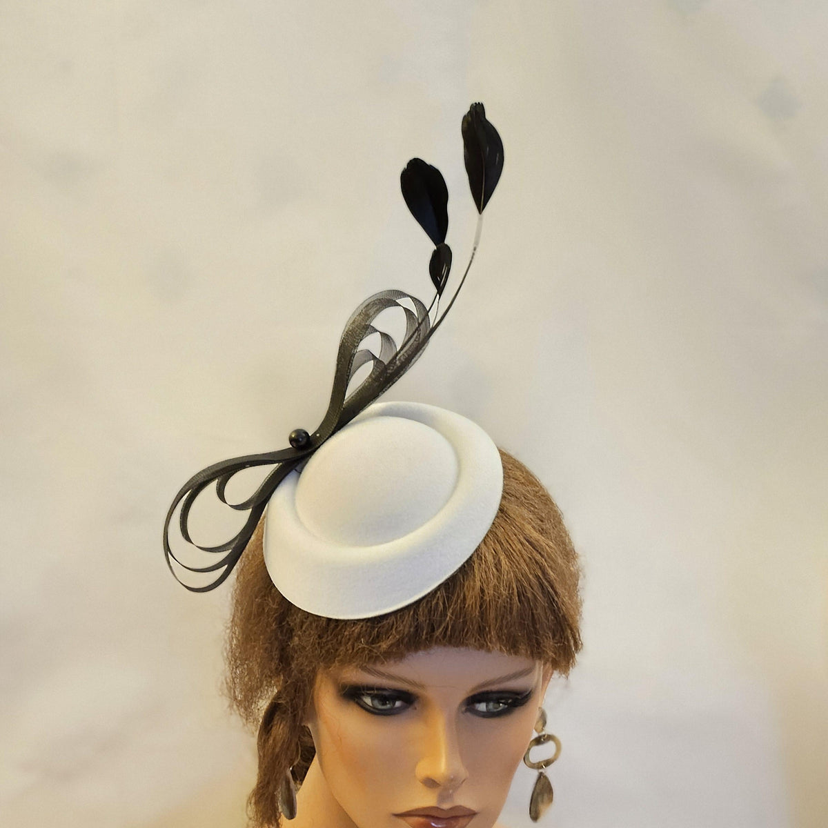 Black and white hat fascinator for wedding Race, parties
