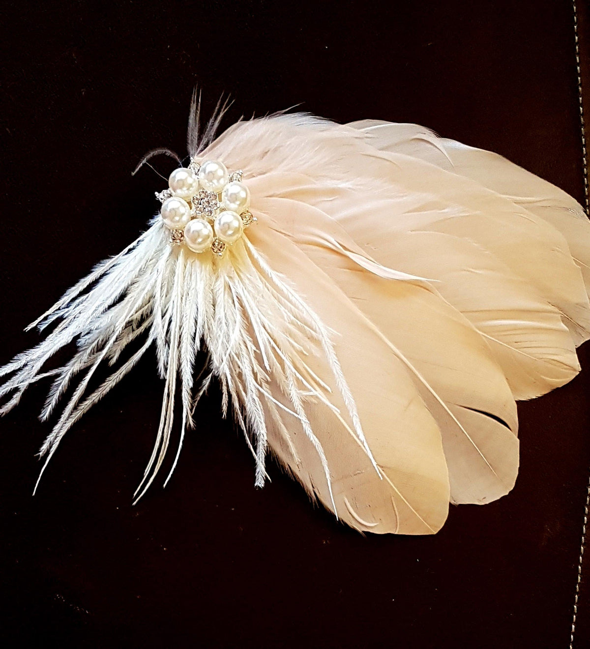 Champagne feather fascinator clip
