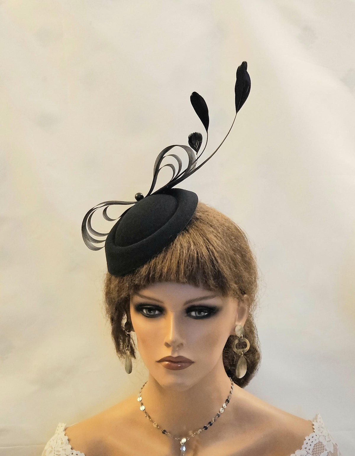 Black Fascinator Hat, Feathered Ascot Race Wedding Headpiece