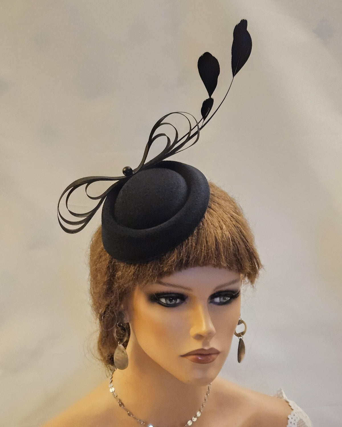 Black Fascinator Hat, Feathered Ascot Race Wedding Headpiece