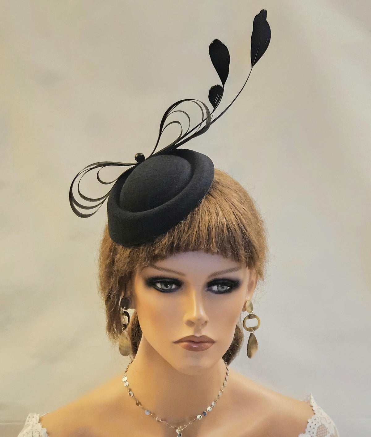 Black Fascinator Hat, Feathered Ascot Race Wedding Headpiece