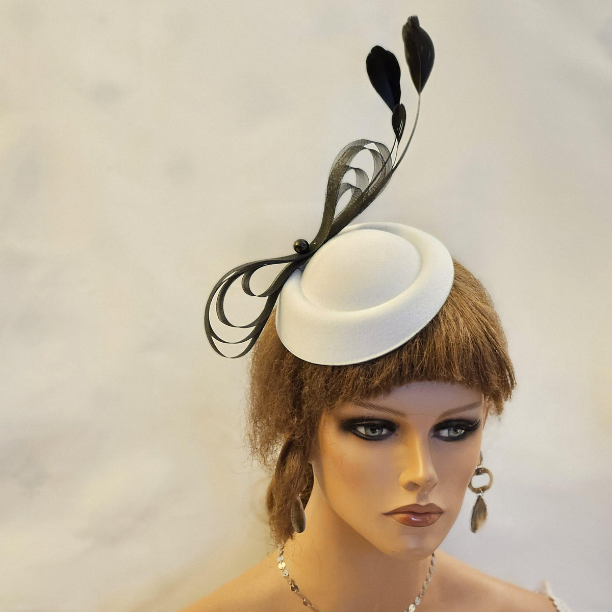 Black and White Fascinator Hat: Feathered Ascot Wedding Cocktail Party Headpiece