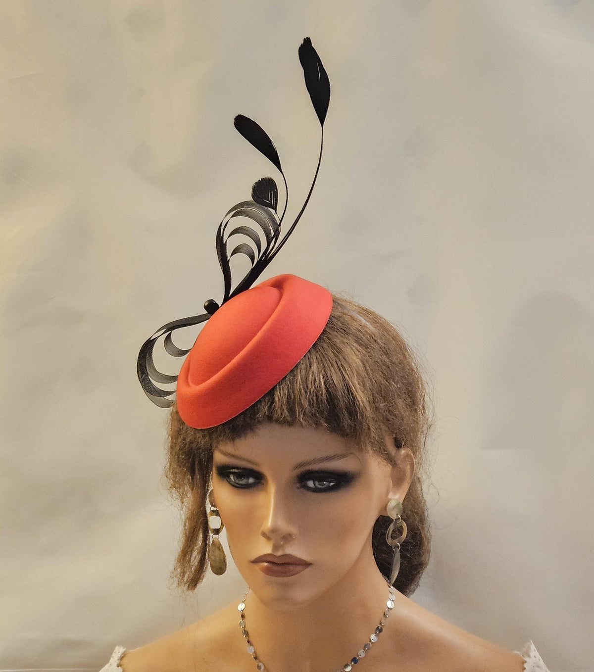 Red and Black Fascinator Hat: Feathered Ascot Wedding Cocktail Party Headpiece