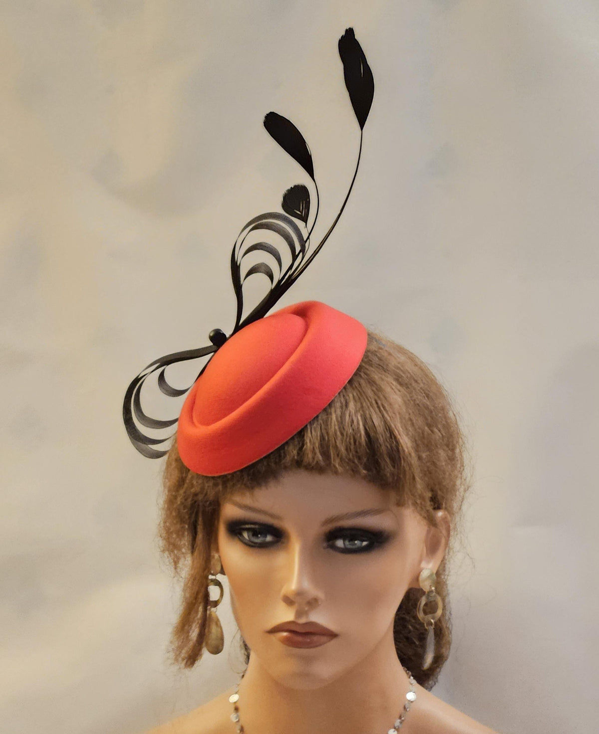 Red and Black Fascinator Hat: Feathered Ascot Wedding Cocktail Party Headpiece
