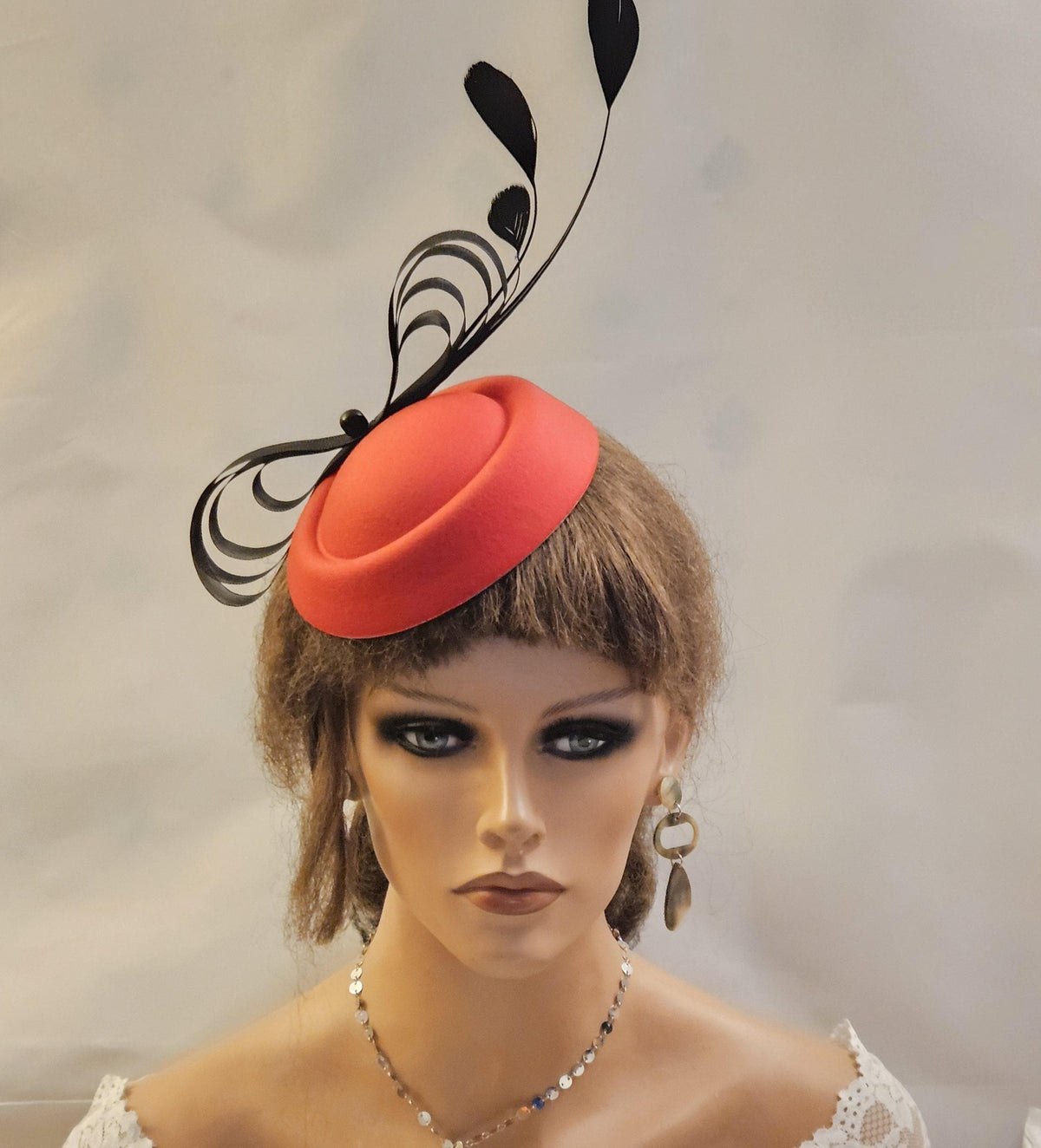Red and Black Fascinator Hat: Feathered Ascot Wedding Cocktail Party Headpiece