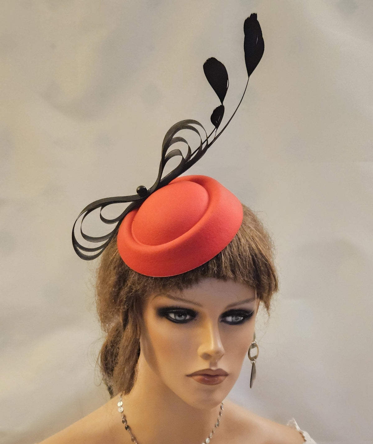 Red and Black Fascinator Hat: Feathered Ascot Wedding Cocktail Party Headpiece