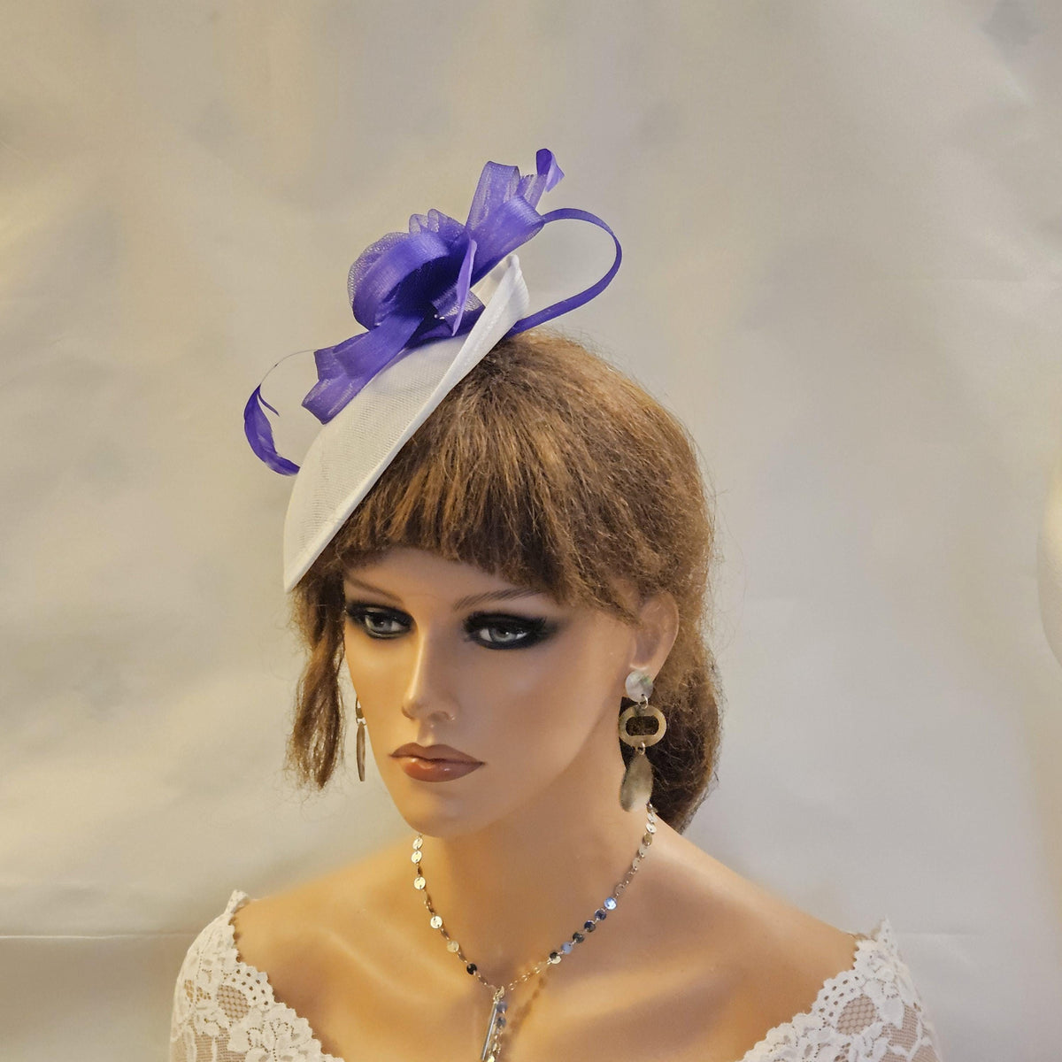 White and Purple fascinator. wedding Ascot Cocktail party and special occasion hat fascinator