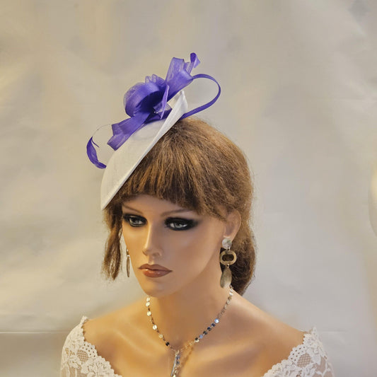 White and Purple fascinator. wedding Ascot Cocktail party and special occasion hat fascinator